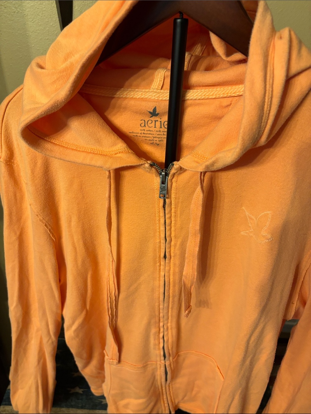 aerie Peach-Orange Zip Hoodie with Embroidered Dove
